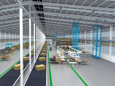 Automated logistics warehousing and sorting center 3D model