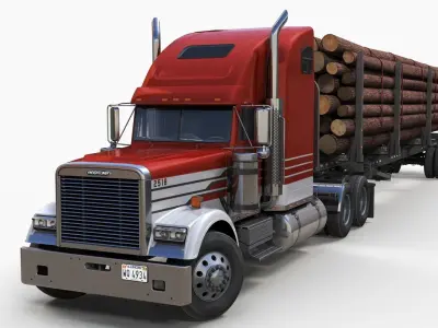 Freightliner Classic log semitruck Low-poly 3D model