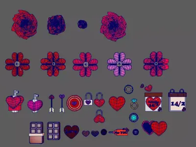 Valentine Love 3D Asset Pack  Low-poly 3D model