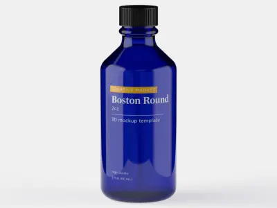 Boston Round Glass Bottle 2oz 3D model