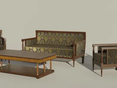 19th Sofas and Coffee Table Biedermeier Style for Blender Low-poly 3D model