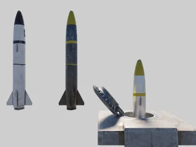 Missile with 2k pbr textures 3 variation Low-poly 3D model