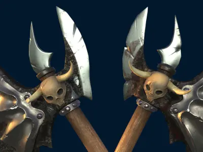 Battle double axes Low-poly 3D model