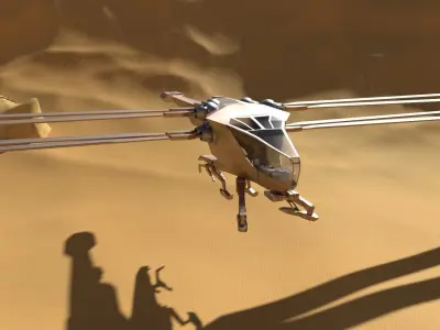 Ornithopter hovercraft in desert Low-poly 3D model