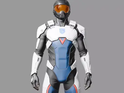 Metallic Blue Futuristic Combat Suit 3D model