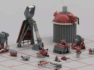 Kitbash collection-01 13 elements of technology from the 40s 3D model