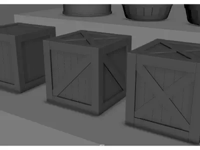 WOODEN BOXES AND BARRELS Low-poly 3D model