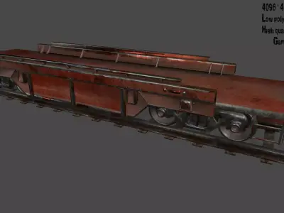 Train old rusty on tracks Low-poly 3D model