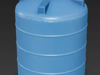 Blue Plastic Industrial Water Tank 3D Model Low-poly 3D model