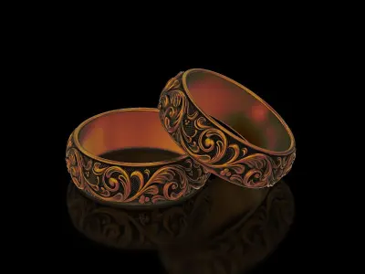 Men Antique floral carvings eternity band Ring v4 3D print model