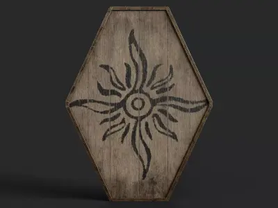 Slavic diamond-shaped shield painted Sun symbol Low-poly 3D model