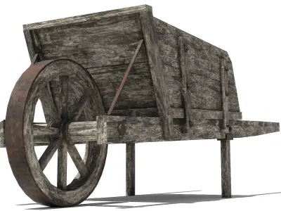 Wooden Wheelbarrow Low-poly 3D model