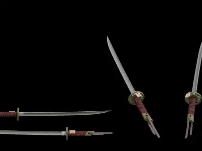 Katana samurai sword Low-poly 3D model get