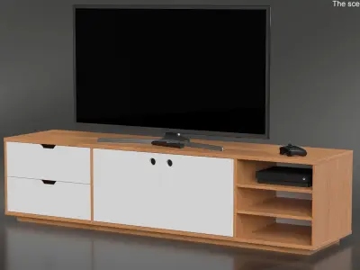  Flat Screen TV with Game Console on Storage Unit White 