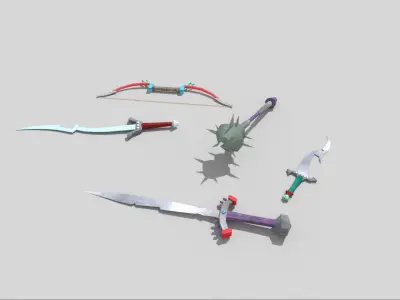 5 low poly fantasy weapons pack 3 Low-poly 3D model