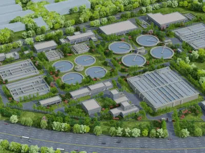 Wastewater treatment filtration plant 3D model buy