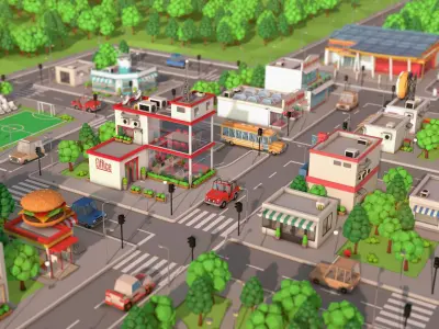 Low Poly Cartoon City Pack 3D model