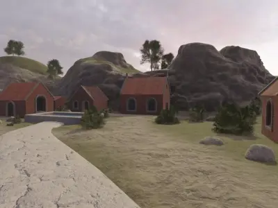 Coastal Village At Dusk 3D model