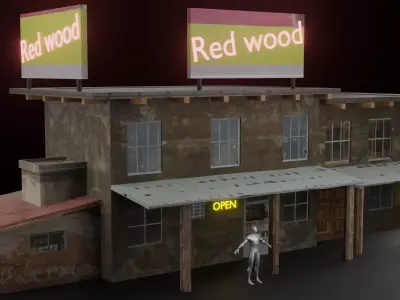 the red wood building Free low-poly 3D model