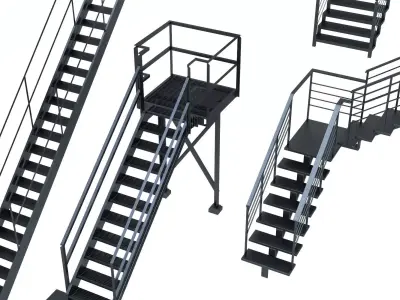 Industrial Metal Stairs Low-poly 3D model