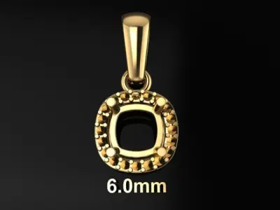 Dainty Diamond Halo Cushion Pendant With Bell 6mm 3D print model
