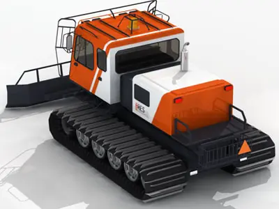 Snowcat 2 orange and snow plow 3D model