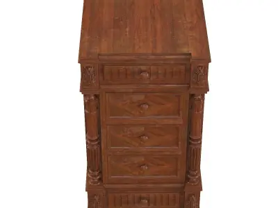 Antique French Walnut Nightstand Bedside Table 3D model