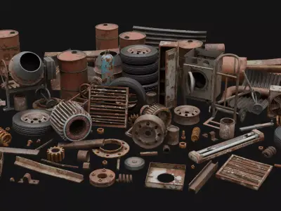 Rusty Scrap Props Low-poly 3D model