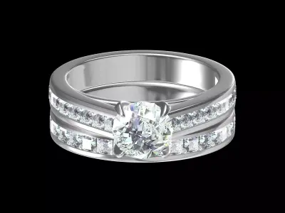 Solitair Ring Bridal Set 3D print model 29
