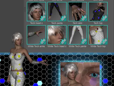 Tech retro cyber clothes set for Genesis 2 female 3D model