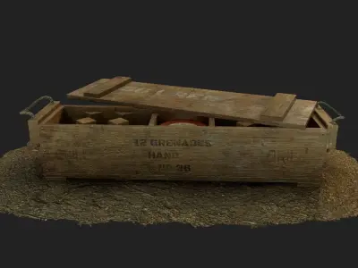British army wooden grenade crate WW1 and WW2 Low-poly 3D model