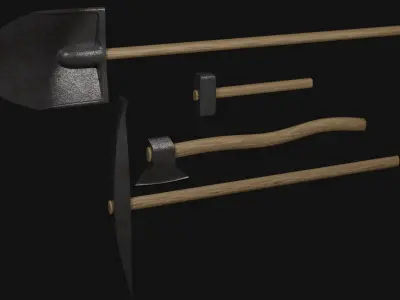 Tools - Axe Hammer Shovel Pickaxe Free low-poly 3D model