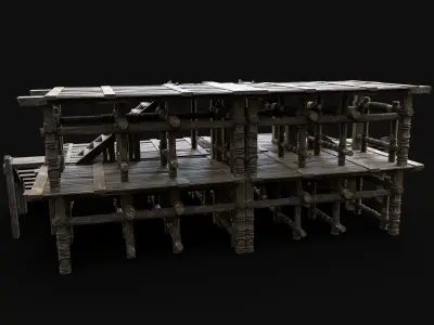 PIER PLATFORM WOODEN WATCHTOWER BRIDGE CONSTRUCTION Low-poly 3D model