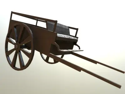 Old Horse Wagon Carriage Horse-Drawn Cart PBR GameReady Low-Poly Low-poly 3D model