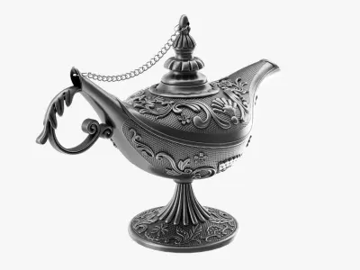Aladdin magic lamp silver decorated  3D model
