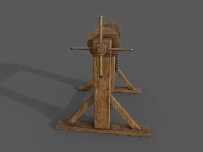 Winch low-poly 3d model wooden reel Low-poly 3D model