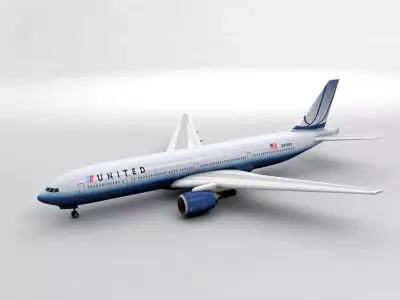 Boeing 777 Airliner - United Airlines Low-poly 3D model