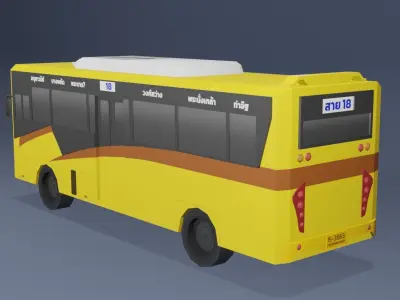 Yellow Thai bus Low poly v06 Low-poly 3D model