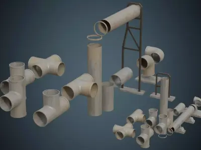 Industrial Pipes 4B Low-poly 3D model