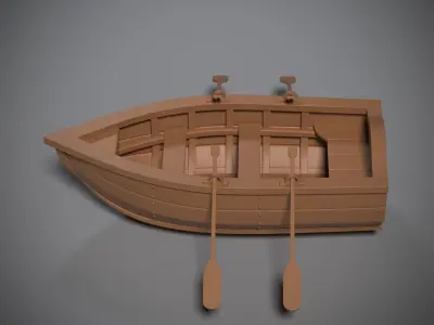 Wooden boat Low-poly 3D model 3