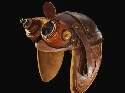 Steampunk Aviator Helmet Game-Ready PBR 3D Model  Low-poly 3D model