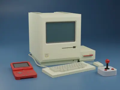 Retro Computer Gameboy and Joystick Low-poly 3D model