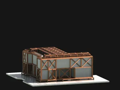 Medieval Low Poly Building Castle Wooden Village Stone House 39 Low-poly 3D model
