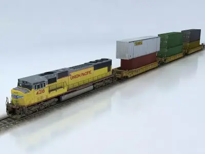 Double Stack Shipping Container Train Set SD70M Low-poly 3D model