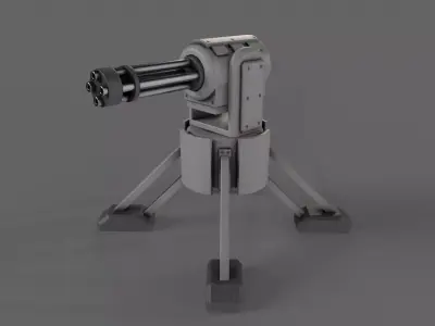PBR Turret Gun 04 Grey Low-poly 3D model
