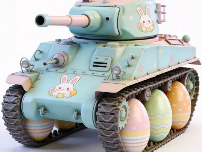 3D EASTER TANK WITH EGG WHEELS  Low-poly 3D model