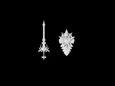 Crystal - Sword and Shield Low-poly 3D model