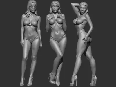 Bikini car girls set 1 for scales 1-64-87-43-48-35-32-24-20-18 3D print model