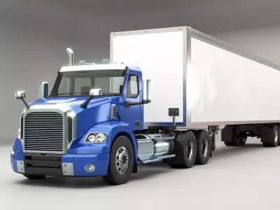 Generic Semi Truck Day Cab and Dry Van Box Trailer 3D model