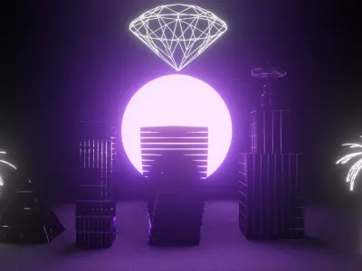 Vaporwave City Presets Low-poly 3D model